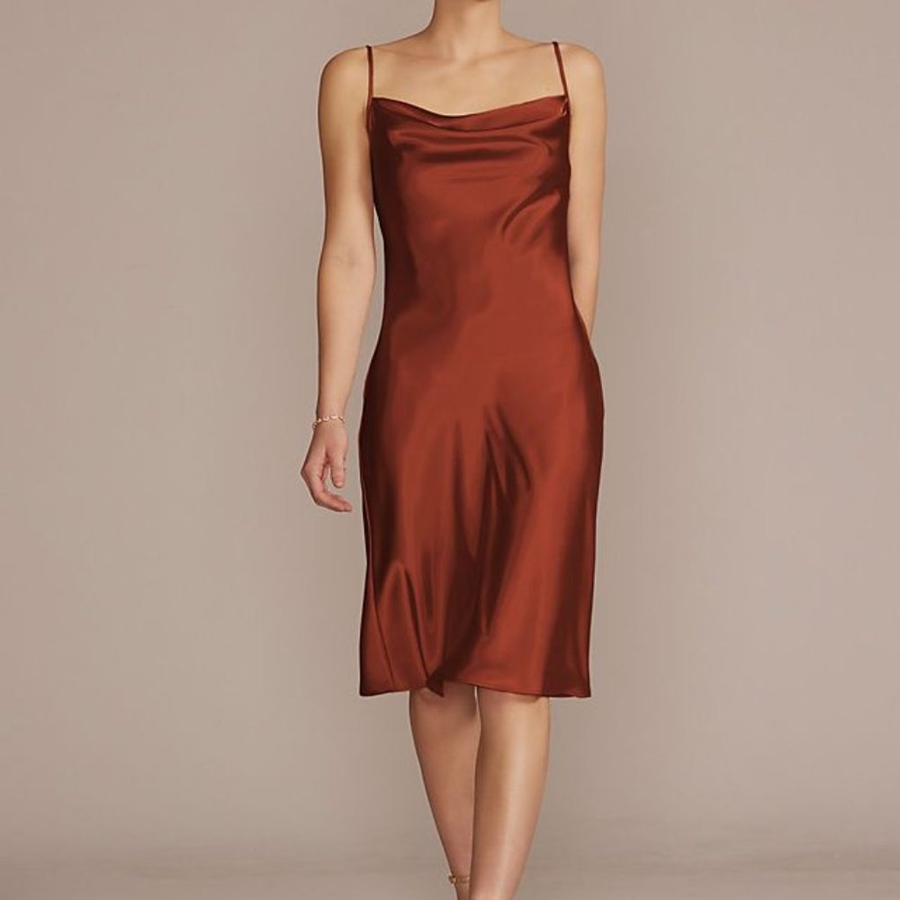 Midi Charmeuse Bridesmaid Rust Slip Satin Dress